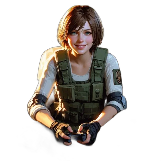 weapon, jacket, face, concept art transparent PNG cut-out
