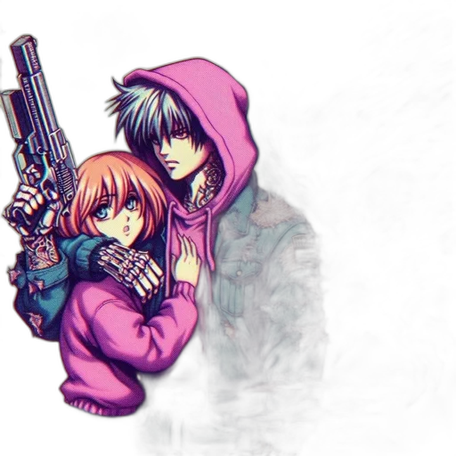 weapon, jacket, anime, pixel art transparent PNG cut-out