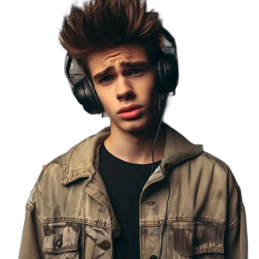 jacket, hair, face, photorealistic transparent PNG cut-out