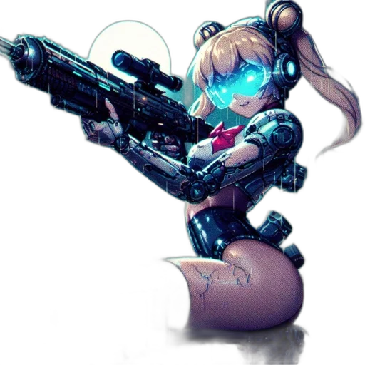 robot, weapon, staff, cyberpunk transparent PNG cut-out