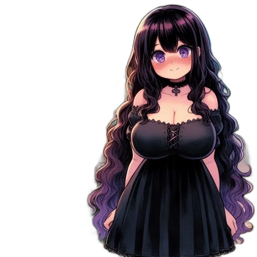 dress, hair, creature, staff transparent PNG cut-out