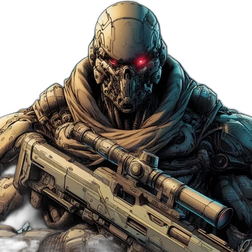 comic book art, concept art, anthropomorphic, cyborg transparent PNG cut-out