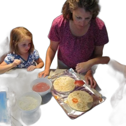 food, woman, two, children transparent PNG cut-out