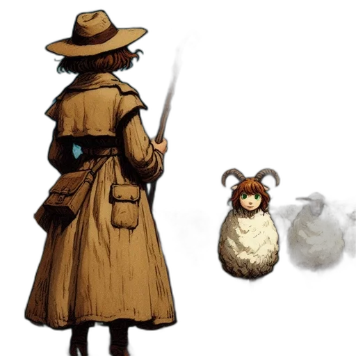 hat, staff, animal, jacket transparent PNG cut-out
