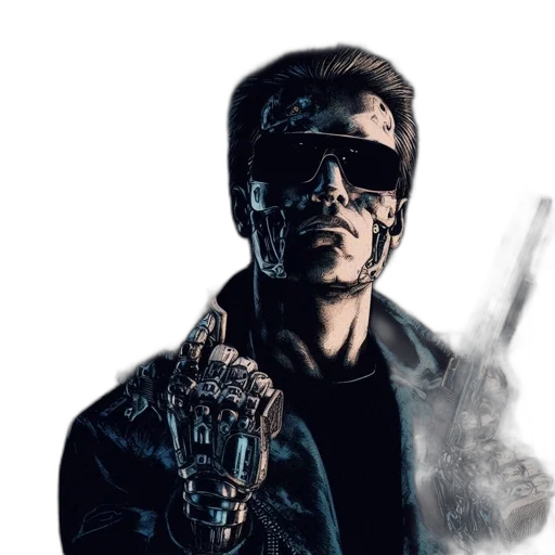 jacket, weapon, robot, comic book art transparent PNG cut-out