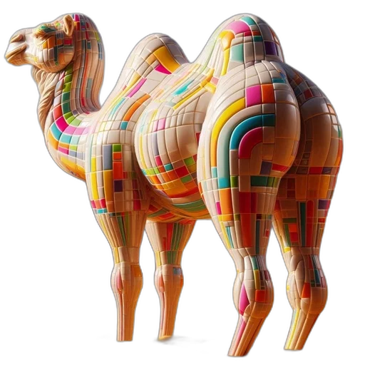 animal, 3d render, camel, mosaic-like transparent PNG cut-out