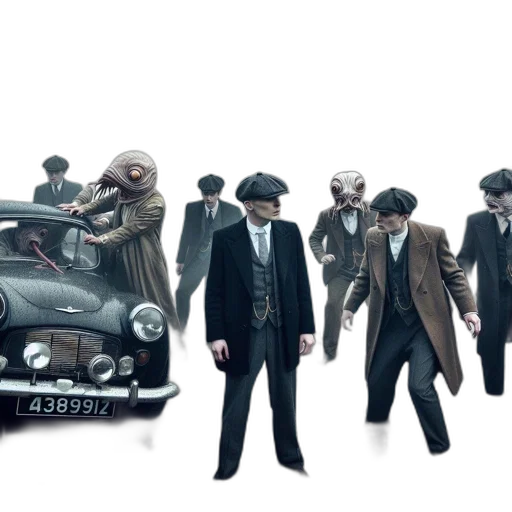 car, concept art, city street, men transparent PNG cut-out