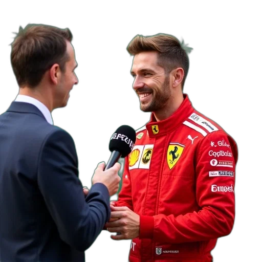 man, red, ferrari, racing transparent PNG cut-out