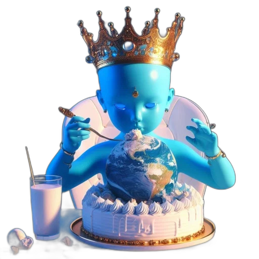 crown, robot, staff, 3d render transparent PNG cut-out
