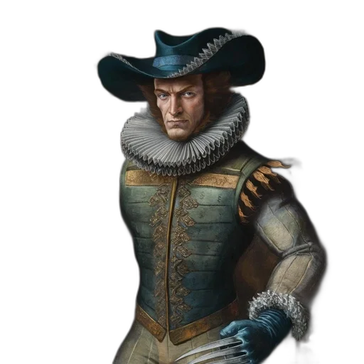 hat, jacket, face, staff transparent PNG cut-out