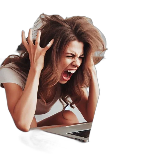 photorealistic, concept art, frustrated, woman transparent PNG cut-out