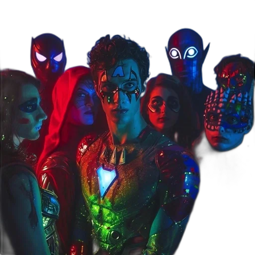 mask, comic book art, concept art, neon lights transparent PNG cut-out