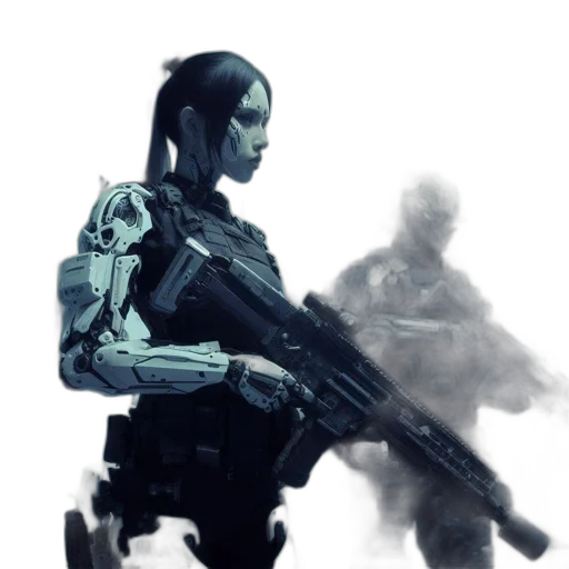robot, weapon, concept art, 3d render transparent PNG cut-out