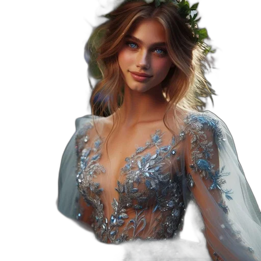 dress, jewelry, crown, photorealistic transparent PNG cut-out