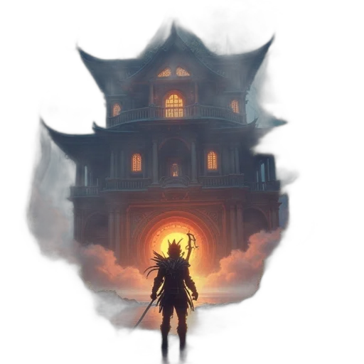 building, mask, crown, staff transparent PNG cut-out
