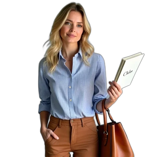 staff, jacket, earth tones, woman transparent PNG cut-out