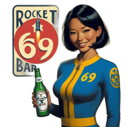 jacket, robot, staff, comic book art transparent PNG cut-out
