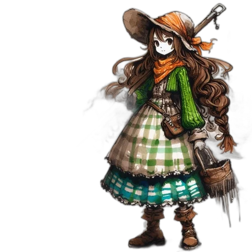 hat, staff, dress, concept art transparent PNG cut-out
