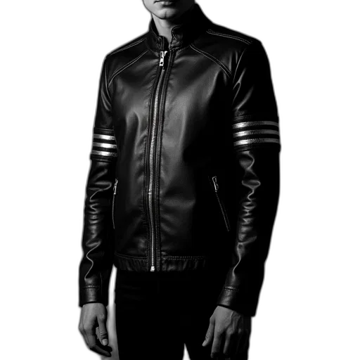 jacket, black, leather, striped transparent PNG cut-out