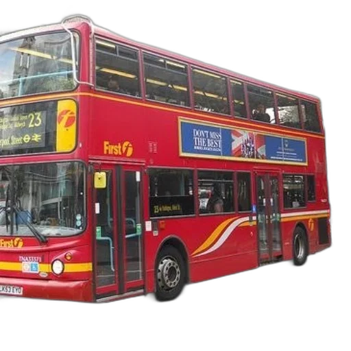 photorealistic, red, double-decker, bus transparent PNG cut-out