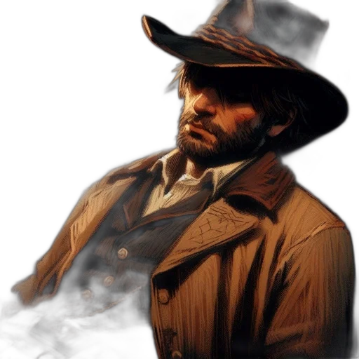 hat, jacket, weapon, photorealistic transparent PNG cut-out