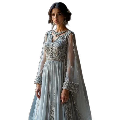 dress, grey, embroidery, work transparent PNG cut-out