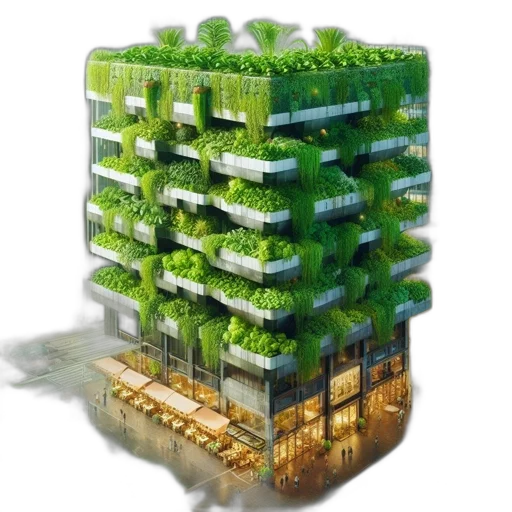 building, 3d render, concept art, green transparent PNG cut-out