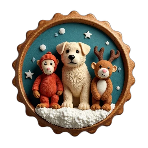 3d render, badge, dog, monkey transparent PNG cut-out