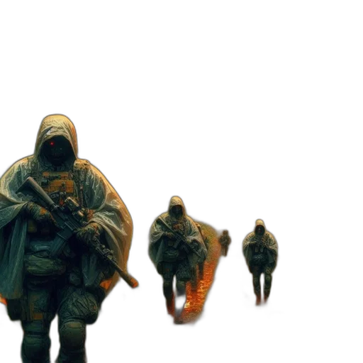 jacket, creature, mask, weapon transparent PNG cut-out