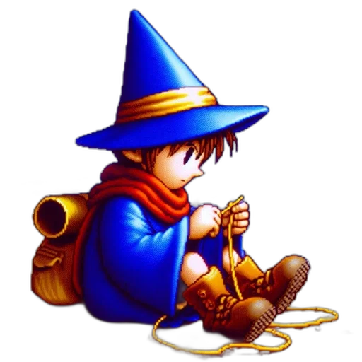staff, hat, weapon, pixel art transparent PNG cut-out