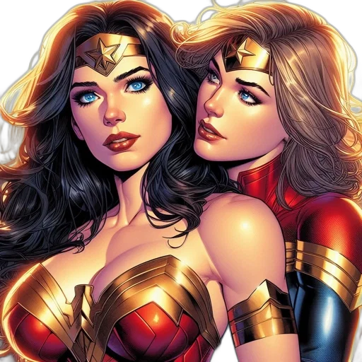 comic book art, concept art, two, women transparent PNG cut-out