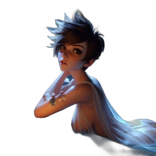 creature, hair, dress, staff transparent PNG cut-out