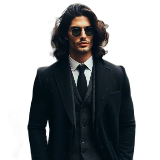 jacket, staff, face, photorealistic transparent PNG cut-out