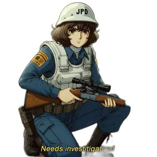 weapon, jacket, staff, hat transparent PNG cut-out