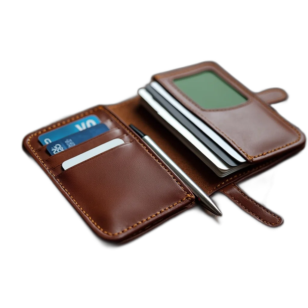 brown, leather, wallet, visible transparent PNG cut-out