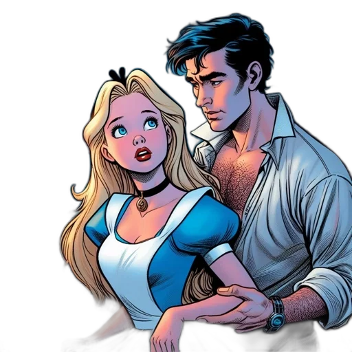 comic book art, cartoon, concept art, couple transparent PNG cut-out