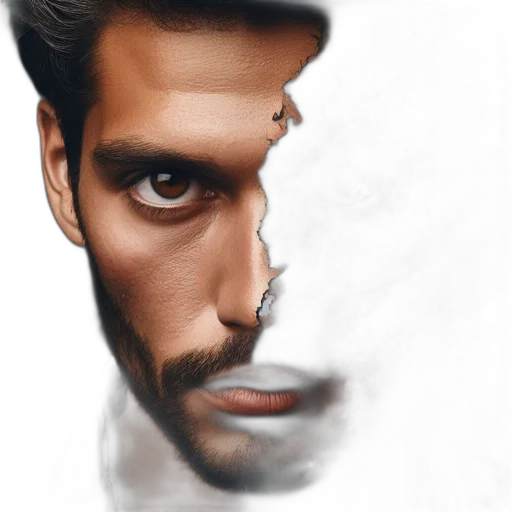 face, mask, hair, photorealistic transparent PNG cut-out