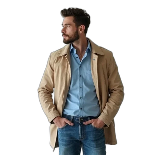 jacket, earth tones, man, wearing transparent PNG cut-out
