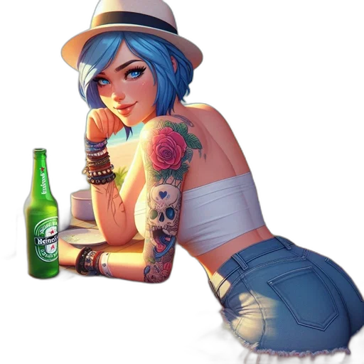 bottle, hat, dress, fantasy art transparent PNG cut-out