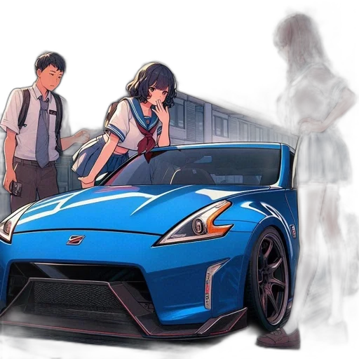 car, anime, concept art, photorealistic transparent PNG cut-out
