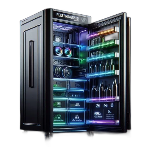3d render, cyberpunk, futuristic, refrigerator transparent PNG cut-out