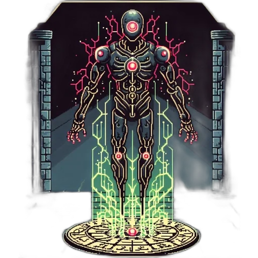 robot, cyberpunk, concept art, pixel art transparent PNG cut-out