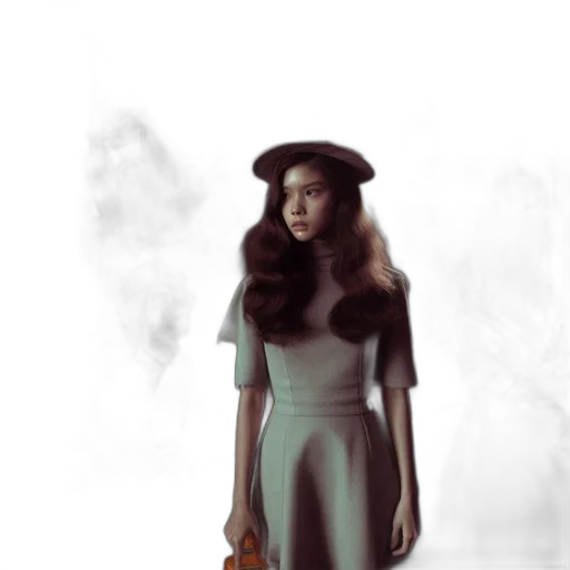dress, hat, hair, staff transparent PNG cut-out