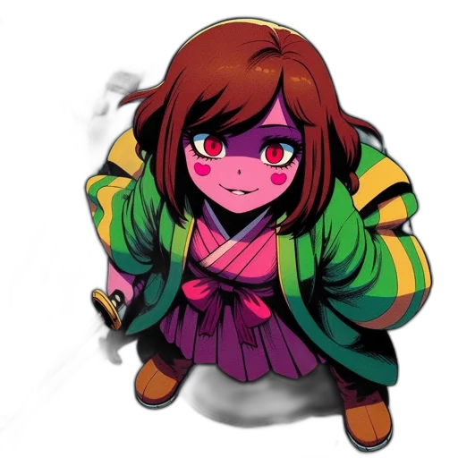 jacket, flower, creature, staff transparent PNG cut-out