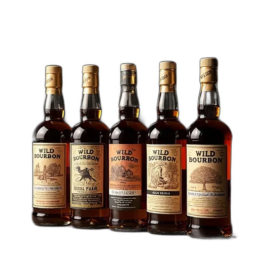 row, five, whiskey, bottles transparent PNG cut-out