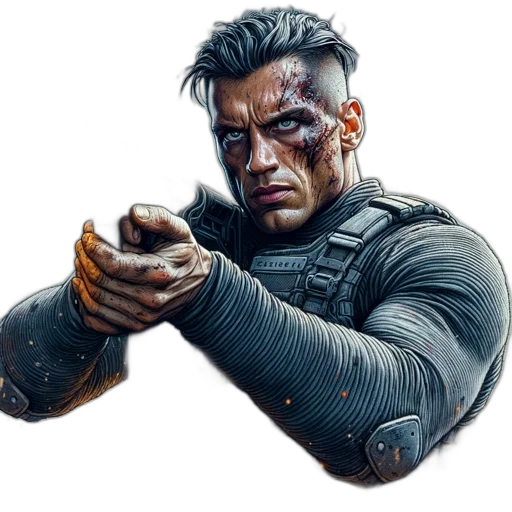 weapon, face, comic book art, concept art transparent PNG cut-out