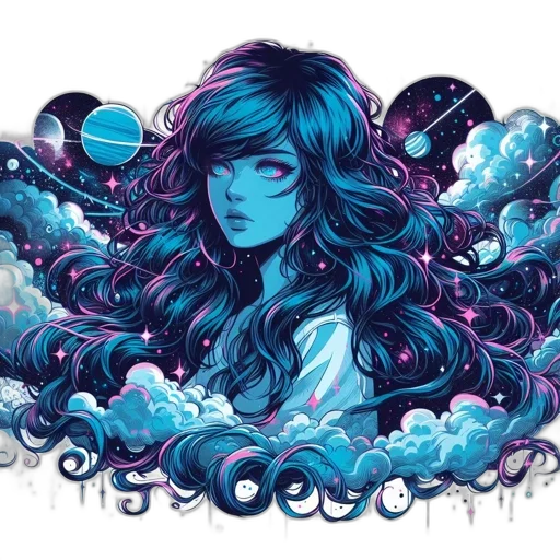 hair, fantasy art, vaporwave, comic book art transparent PNG cut-out