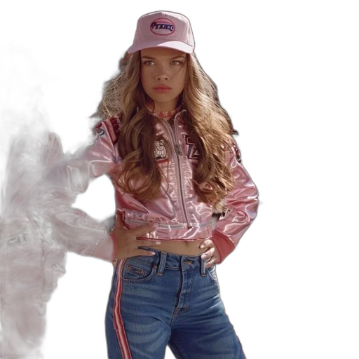 jacket, hat, hair, photorealistic transparent PNG cut-out