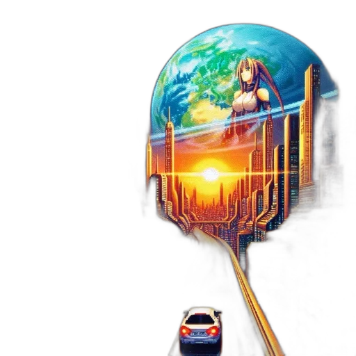 car, concept art, anime, photorealistic transparent PNG cut-out