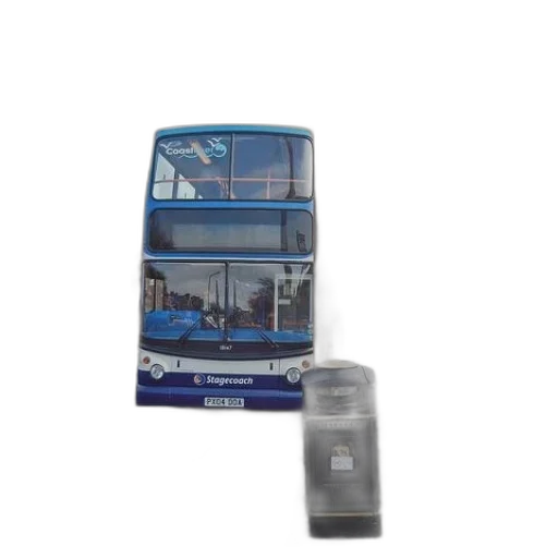 blue, double-decker, bus, parked transparent PNG cut-out